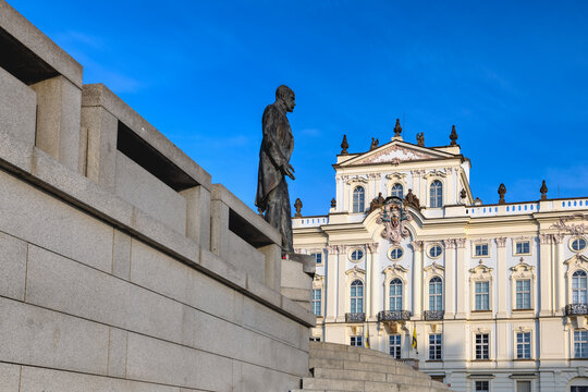 Archbishop's Palace and statue of the first president Czechoslov