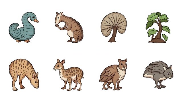 Cute Cartoon Animals and Plants from Diverse Ecosystems