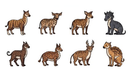 Fototapeta premium Collection of Unique Illustrated Extinct Animals