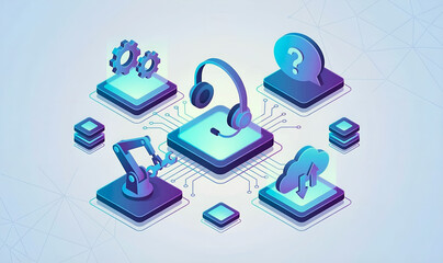 Fototapeta premium Technical Support and Industrial Automation 3D Isometric Illustration for IT Service Website