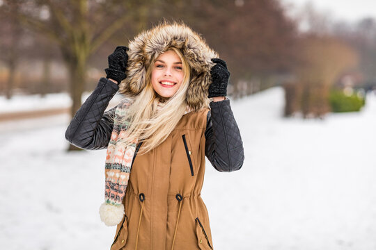 Portrait of fashionable teenage girl in winter
