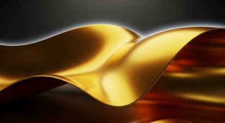 Elegant flowing golden ribbon with soft illumination and dark background.