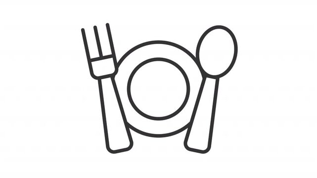 Table setting ui icon line animation. Empty plate, fork and spoon. Minimalist tableware for food eating. Cutlery animated user interface element isolated on white. HD video with alpha channel