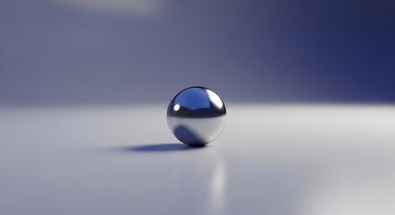 A solitary polished metal sphere reflecting its surroundings on a smooth, minimalist surface.