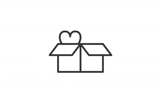 Box for donation ui icon line animation. Hearts flying out of container. Gathering items at charity event. Kindness animated user interface element isolated on white. HD video with alpha channel