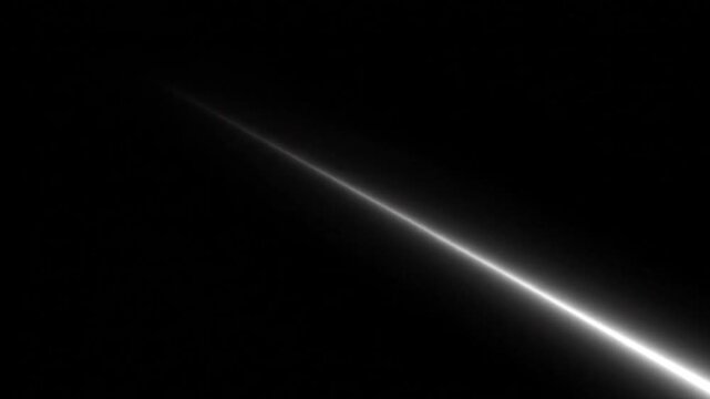 Animated White Diagonal Light Streak | Glowing Laser Beam or Saber Slash Wipe Transition | Abstract VFX Overlay Element on Black Background