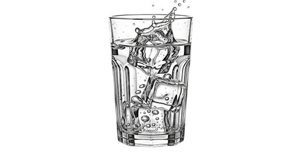 Ice Cubes Splashing In Water Glass Dynamic Outline Art