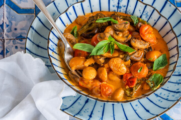 Creamy butter beans and button mushrooms vegetarian stew