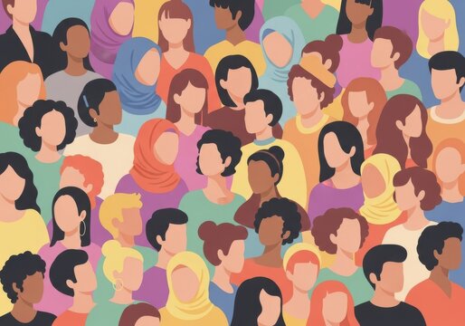 Diverse group of people from different cultures and ethnicities gathered together in a crowd