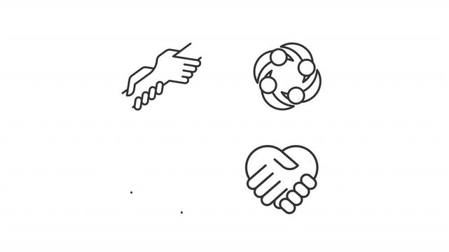 Community support service ui icons line animation set. Charity and donation programs for citizens. Voluntary help animated user interface elements isolated on white. Alpha channel HD video