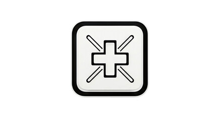 Obraz premium White square icon with black cross and radiating lines