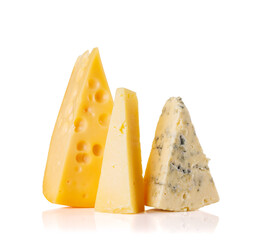 Obraz premium Assorted cheeses on white background