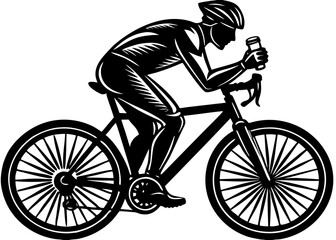 Obraz premium Male Cyclist on Mountain Bike – Vector Silhouette Illustration, Profile View, Black on White