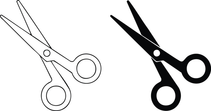 Outline and Silhouette Icons of Open Scissors, Minimalist Shears Icons for Tailoring or Stationery Branding, vector, illustration, silhouette