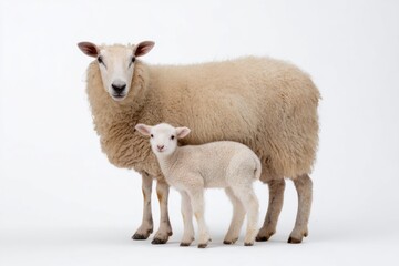 Obraz premium Adult sheep and lamb portrait on white background