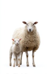 Obraz premium Sheep and lamb against white background