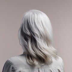 Fototapeta premium Back view of mature caucasian female with long gray hair