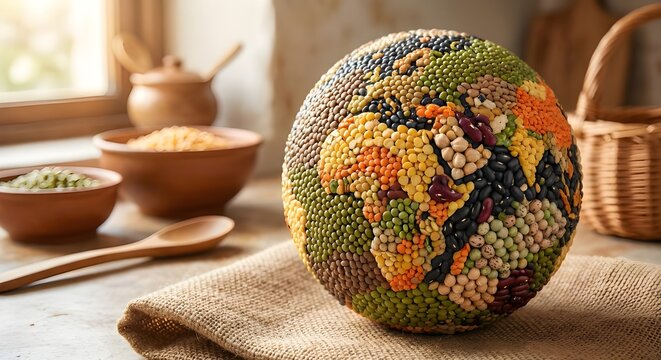 Earth Globe Planet Made of Legumes and Beans for World Pulses Day Global Food Security Concept