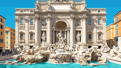 Majestic view of trevi fountain in rome with geometric low poly design