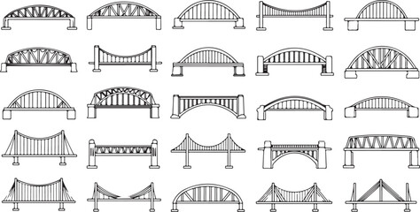 A comprehensive collection of various bridge designs and architectural styles isolated on white background, Vector © Rana