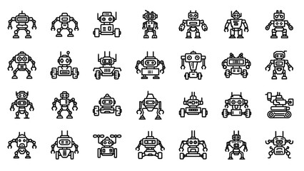 Obraz premium Collection of Simple Robot Icons in Various Poses.