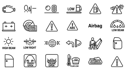Fototapeta premium Collection of Simple Vehicle Warning Icons.