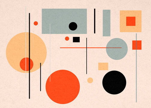 Bauhaus abstract geometric background with circles and rectangles