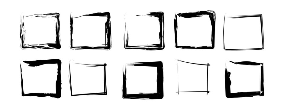 Grunge square frames. Grunge squares with rough brush texture and different styles. vector set