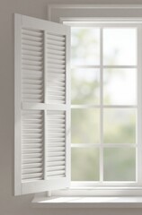 Obraz premium Open Window with White Shutters Allowing Natural Light and Ventilation for Interior Design