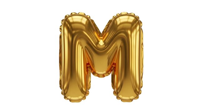 Golden Letter M Balloon Isolated on White