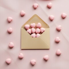 Romantic valentine's day gift display with red hearts and presents