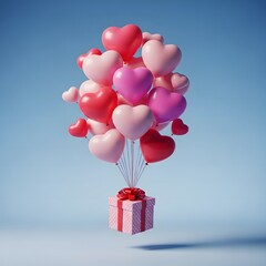 Luxurious bouquet of red roses and a white teddy bear on a wooden table in a room with blue walls