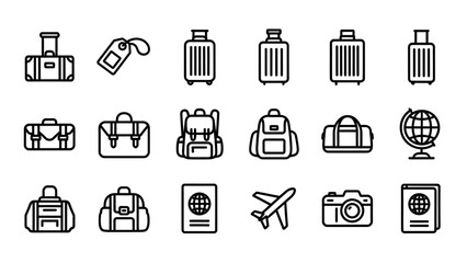 Collection of Travel Icons and Luggage Symbols.