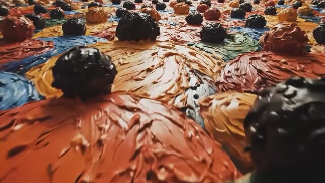 Abstract crowd painting with thick impasto texture