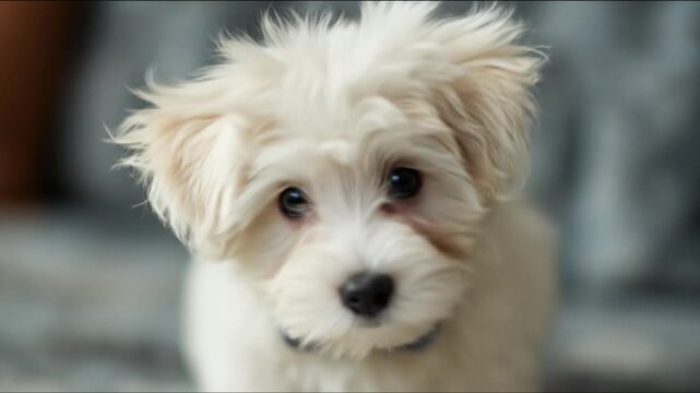 Adorable maltese puppy with bow tie portrait on soft background