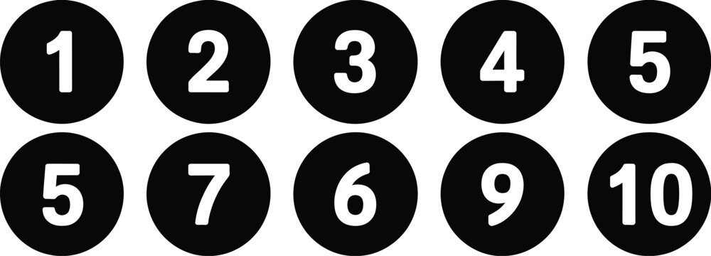 Numbers icons 1 to 10, modern vector illustration of digits, flat and simple numeric symbols, isolated on white background, perfect for web design, mobile applications, UI elements, presentations, lea