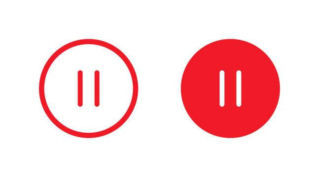 Vector illustration of two red circular user interface icons for media player pause functions, outlined and solid circular Icons
