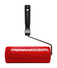 Painting action with a red roller in a home renovation context isolated on transparent background
