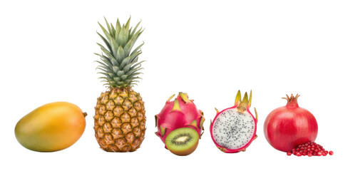 Tropical fruit variety display food photography studio environment isolated on transparent background