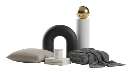 Indoor space still life stylish minimalist home decor design isolated on transparent background