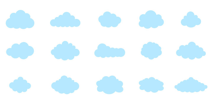 Fluffy cloud frame label set. Cloud shaped and jagged frame silhouette oval and circle frames with scalloped edges