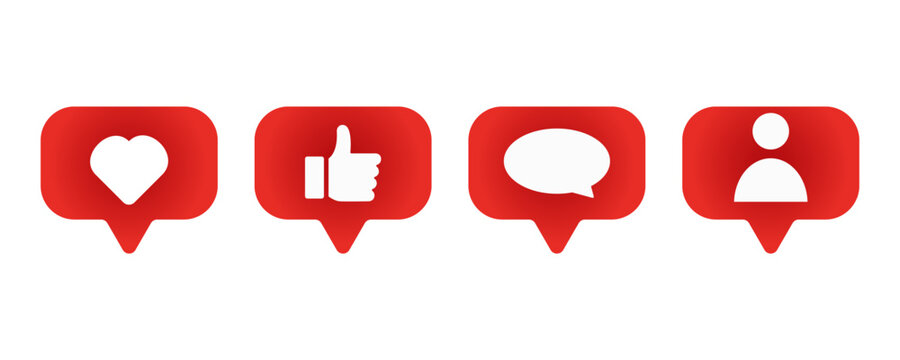 Social media notification icons set. Includes like, comment, and follow symbols. Social media notification icons set.
