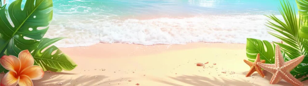 Tropical beach featuring ocean waves and summer elements.