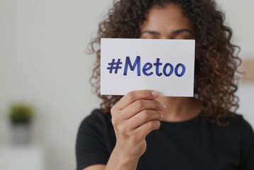 Woman Holding Card with Social Movement Hashtag, Advocating Against Sexual Harassment and Assault, Supporting Survivors