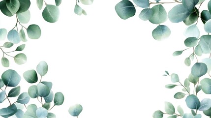 Delicate Green Eucalyptus Leaves Forming a Minimalist Frame Against White Background for Natural and Organic Designs