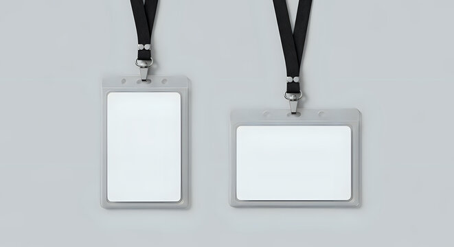 Two clear plastic badge holders with lanyards