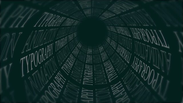 Dynamic Tunnel of Typography An Abstract Journey Through Digital Text, Representing Communication and Information Flow in a Modern, Futuristic Design