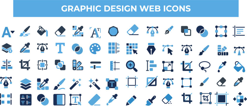 Graphic Design UI Tools Line Icons Vector Set &ndash;  Editing Pen Brush Layer Color Palette Text Shape  Adobe Photoshop Vector Canvas Outline Icon Pack Web App