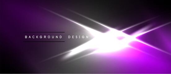 Obraz premium Dark purple background features bright light flares. Text reads background design in white capital letters. Minimalist, modern aesthetic.