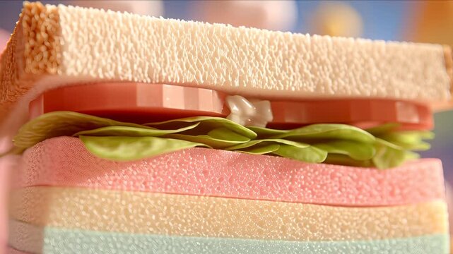 Whimsical Pastel Rainbow Sandwich Surreal Food Art Closeup